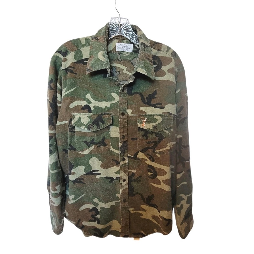 Vintage Cove Creek‎ Shirt Mens XL Woodland Camo Flannel Made in USA